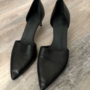 Vince D'Orsay black leather kitten heel pump.